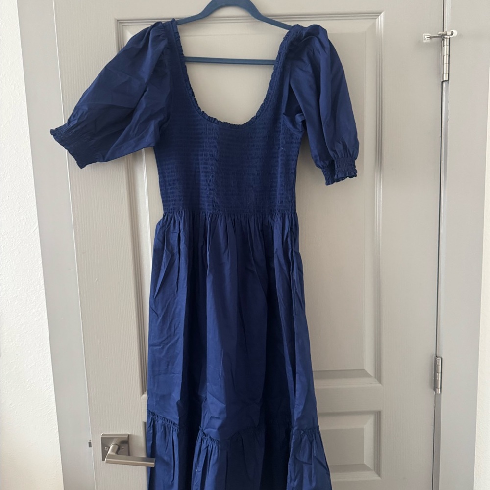 Hill House Navy Blue Mini Dress with Puff Sleeves